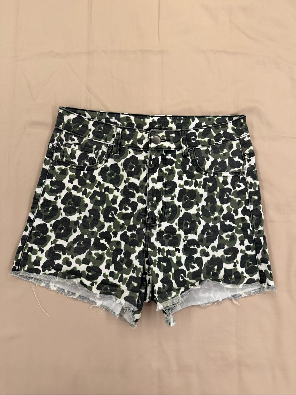 Camo Leopard Print High Waisted Denim Cutoff Shorts